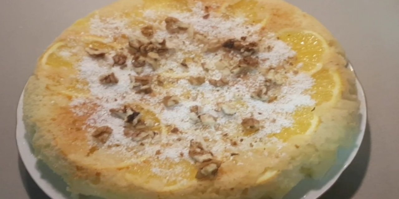Pasta Lezzetinde 1 Adet Portakalla Yapılan Tavada Cevizli Alt Üst Kek Tarifi